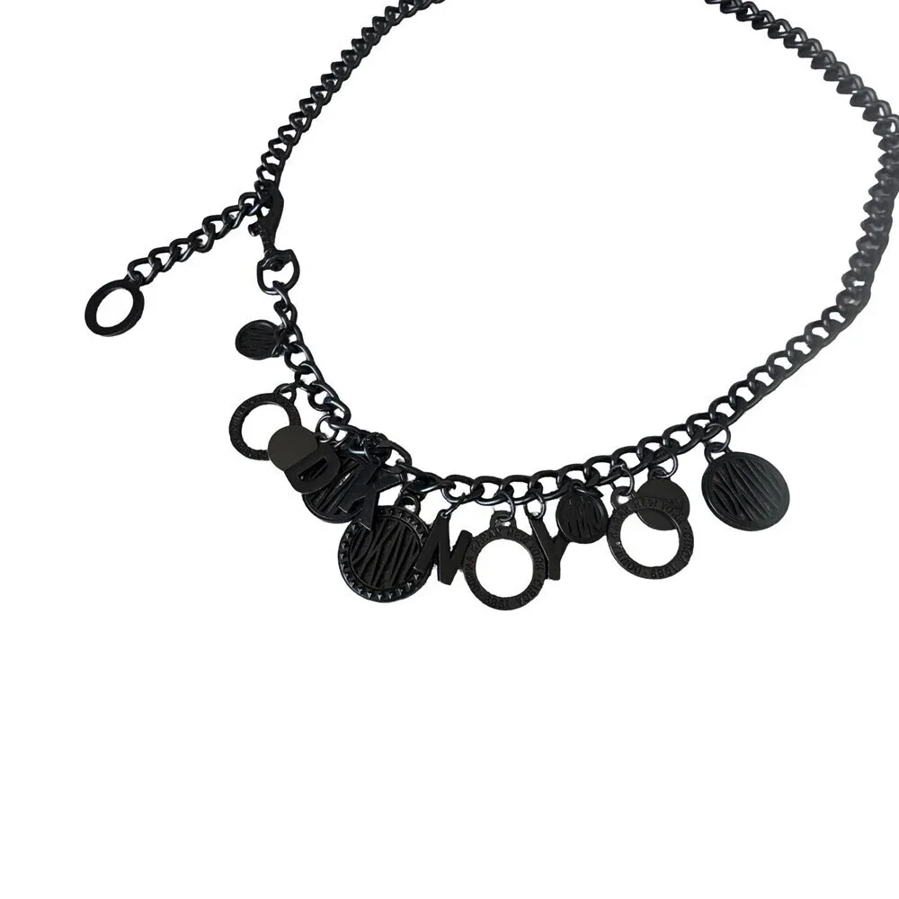 DKNY vintage Subway Token Logo Black Metal Chain Charm Belt 42